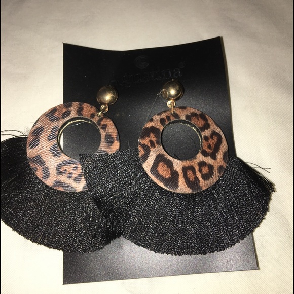 Black Silk Tassel Dangle Earrings - Picture 2 of 3